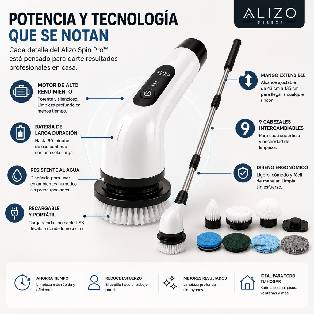 Alizo Spin Pro | Cepillo Eléctrico de Limpieza 9 en 1