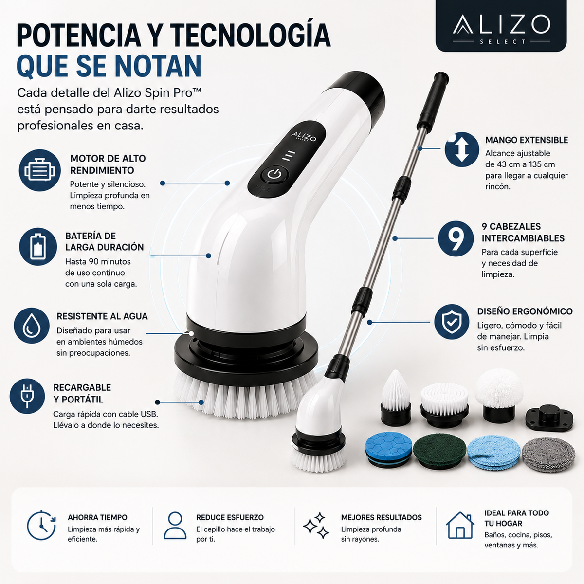 Alizo Spin Pro | Cepillo Eléctrico de Limpieza 9 en 1
